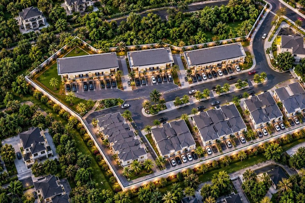 Aerial view of a planned estate