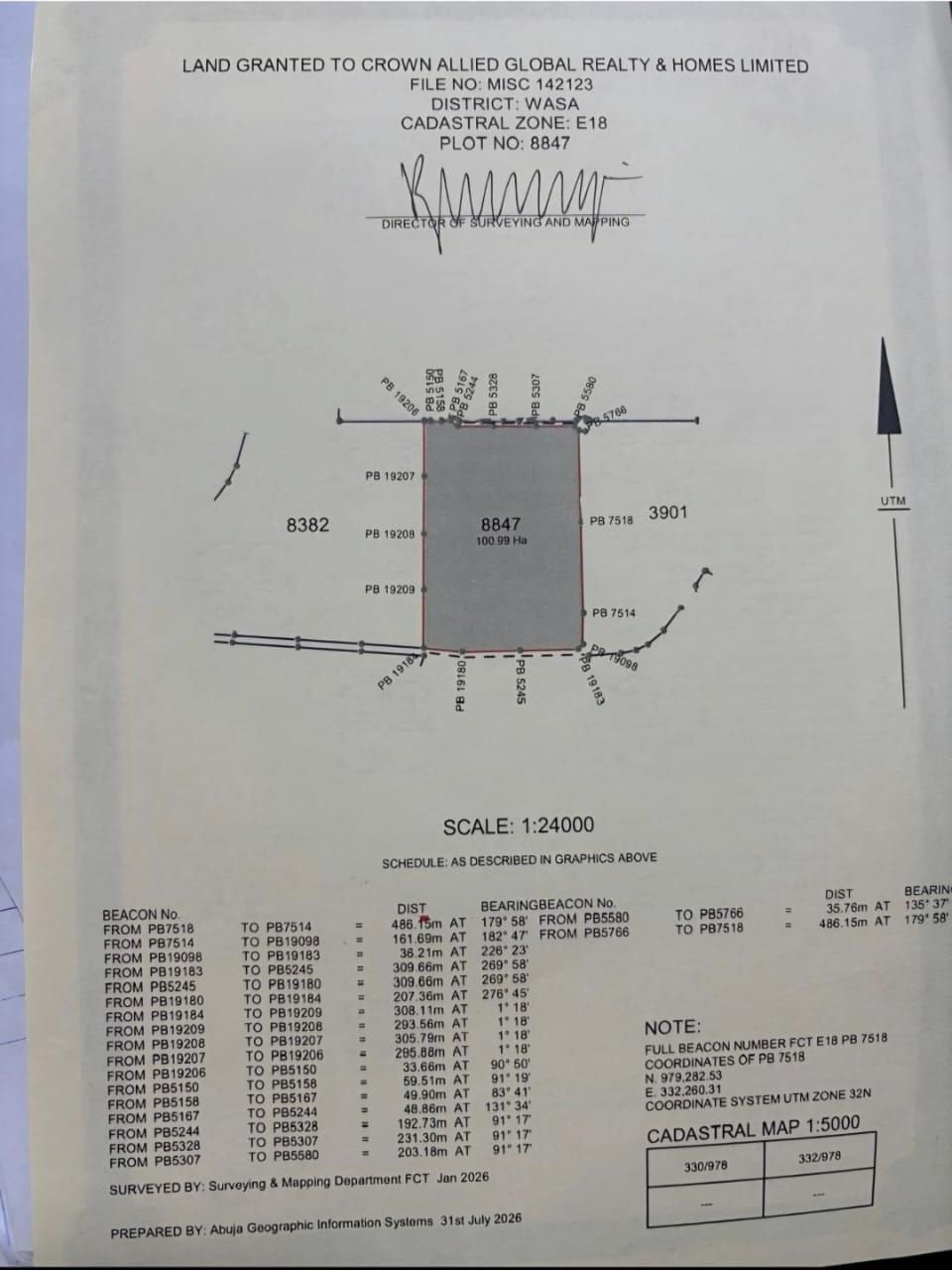 Survey plan, Plot 8847, Wasa