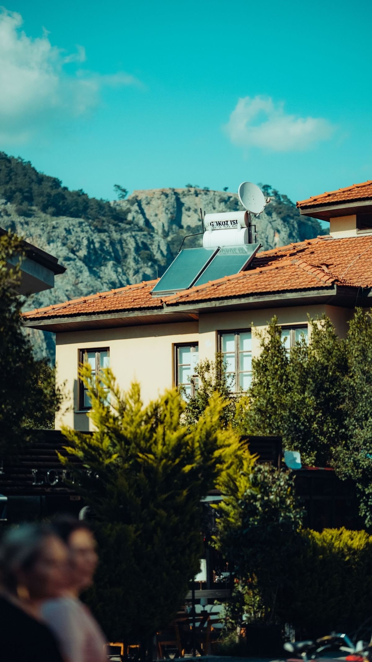 A house with rooftop solar panels