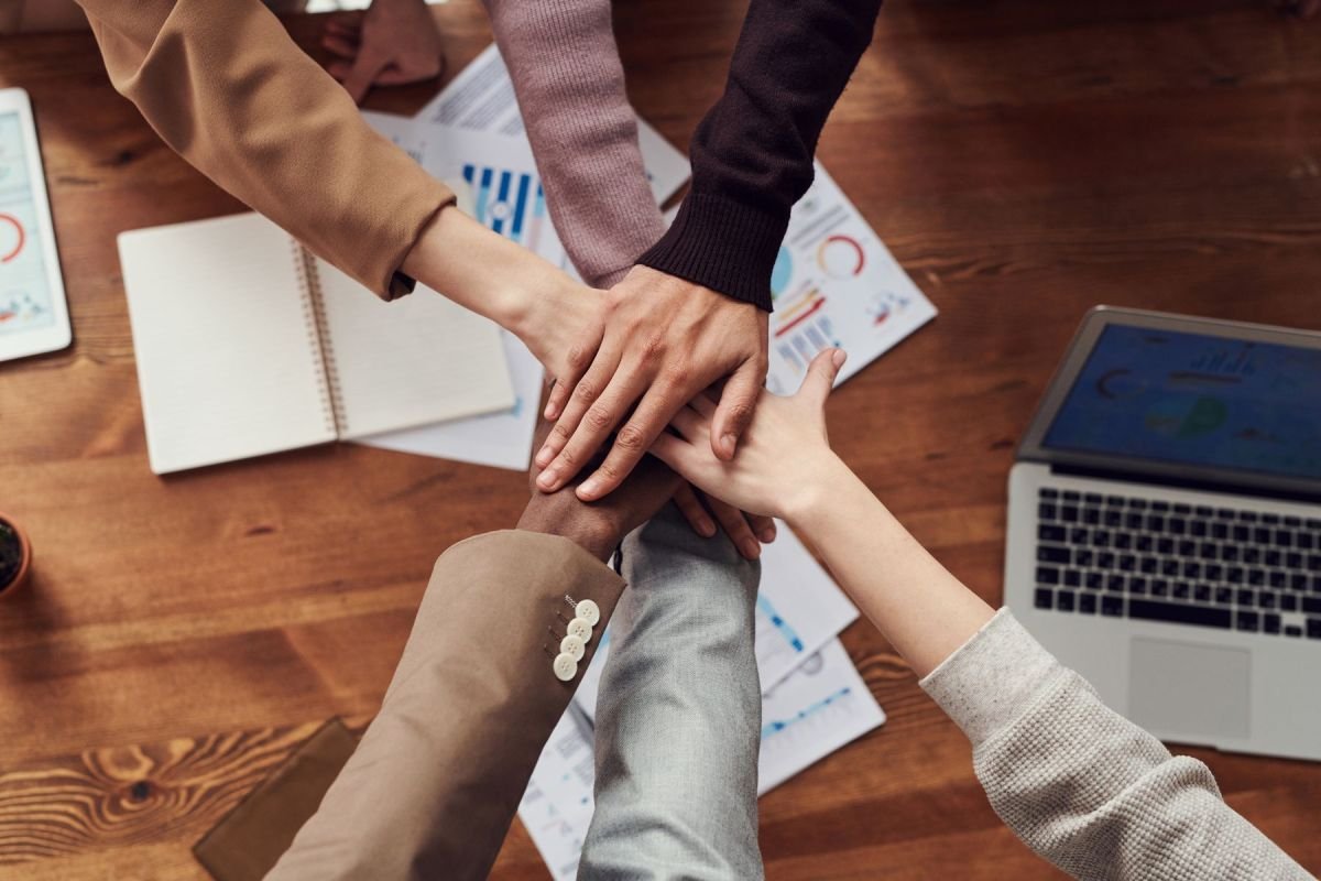 Professionals working together around a table